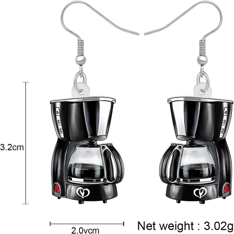 BONSNY Acrylic Dangling Novelty Fun Black Coffee Machine Earrings Hypoallergenic Designer Jewelry Gifts For Women - Image 5